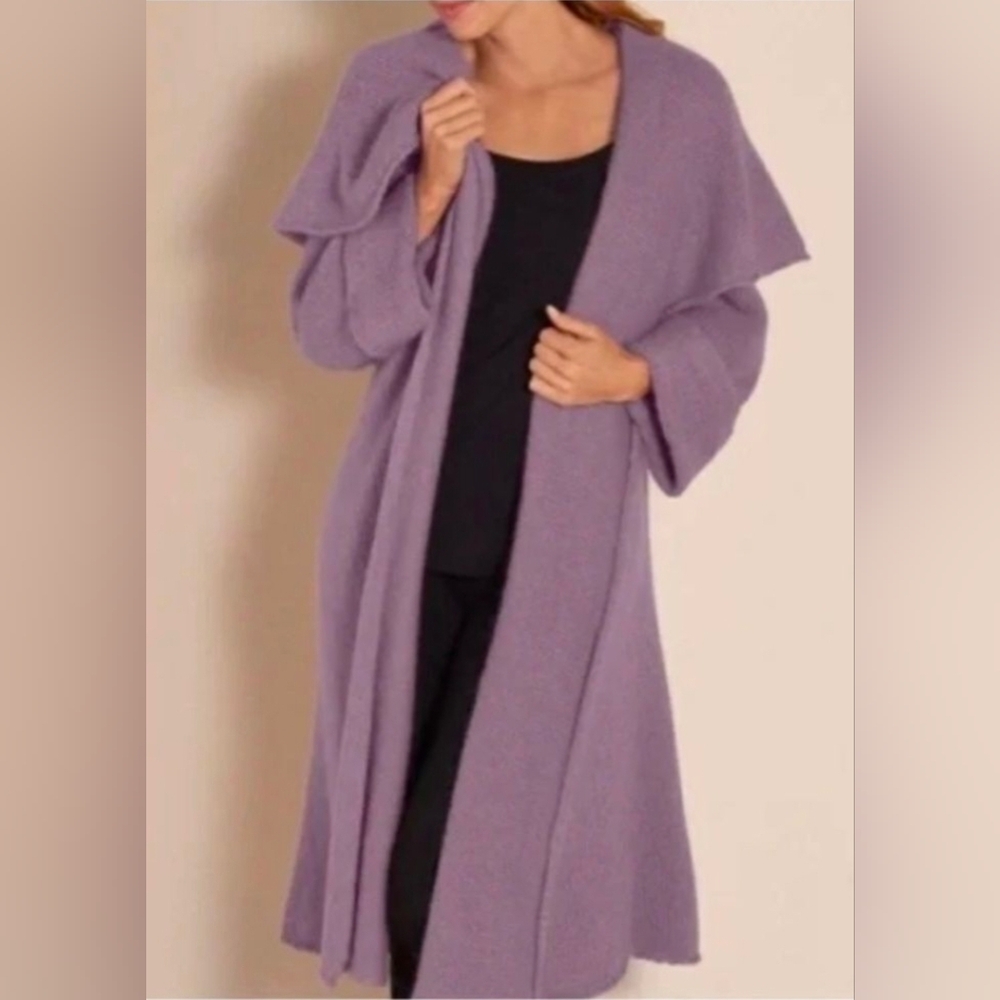 Soft Surroundings "Telluride" Long-Line Purple Mohair & Wool Blend Sweater Coat